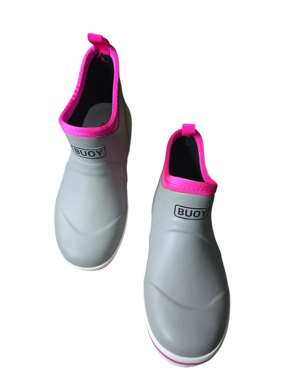 Buoy Chidren's Gray and Pink Rain Ankle Rubber Slip On Boots | Size 4